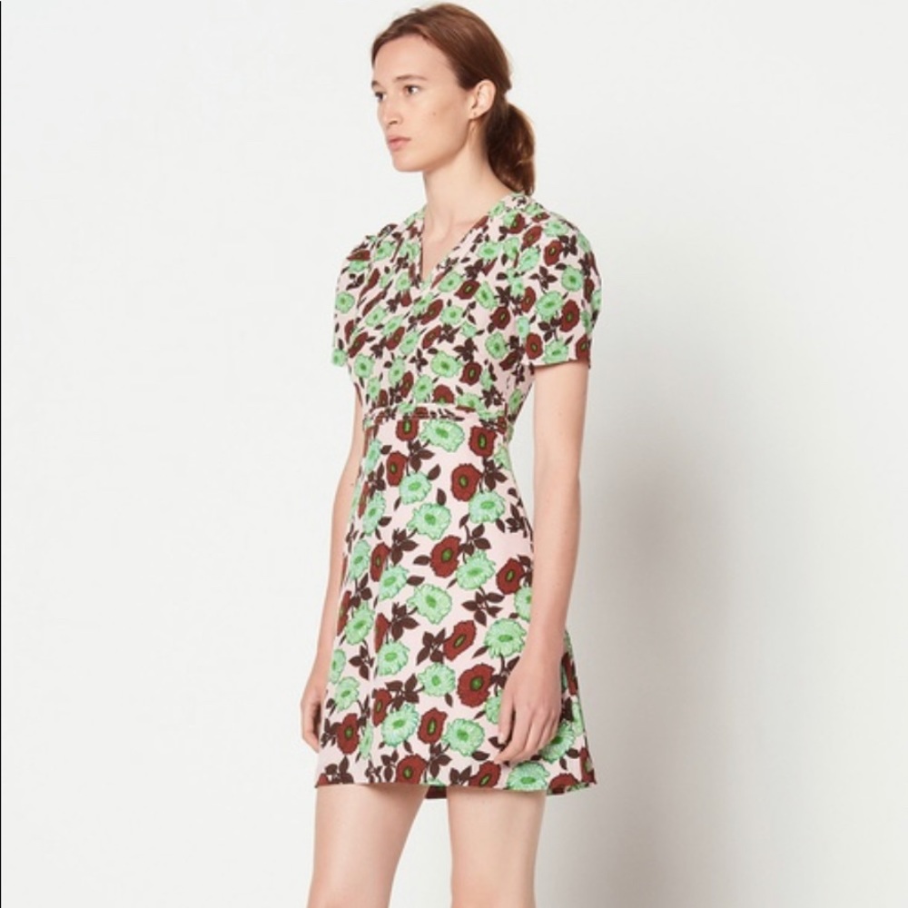 Sandro Silk “Antropique” Floral Dress XS 0 FR 34